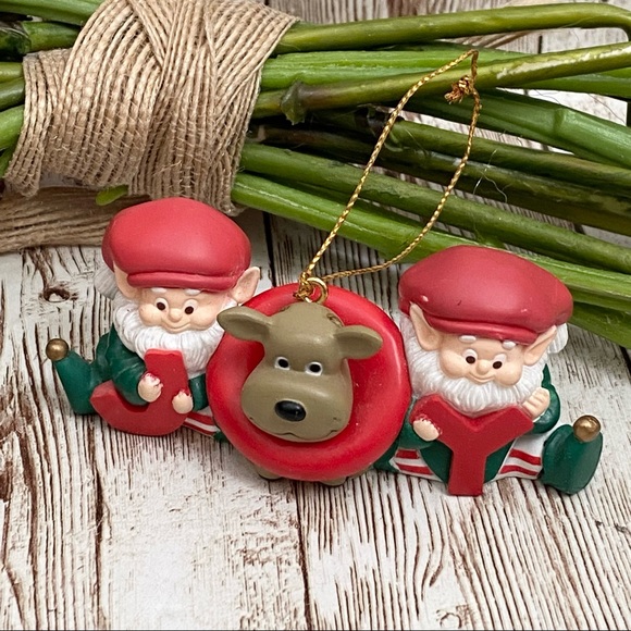 1995 TRADITIONS Elves Reindeer “JOY” Collectible Gift Holiday Ornament - Picture 6 of 10